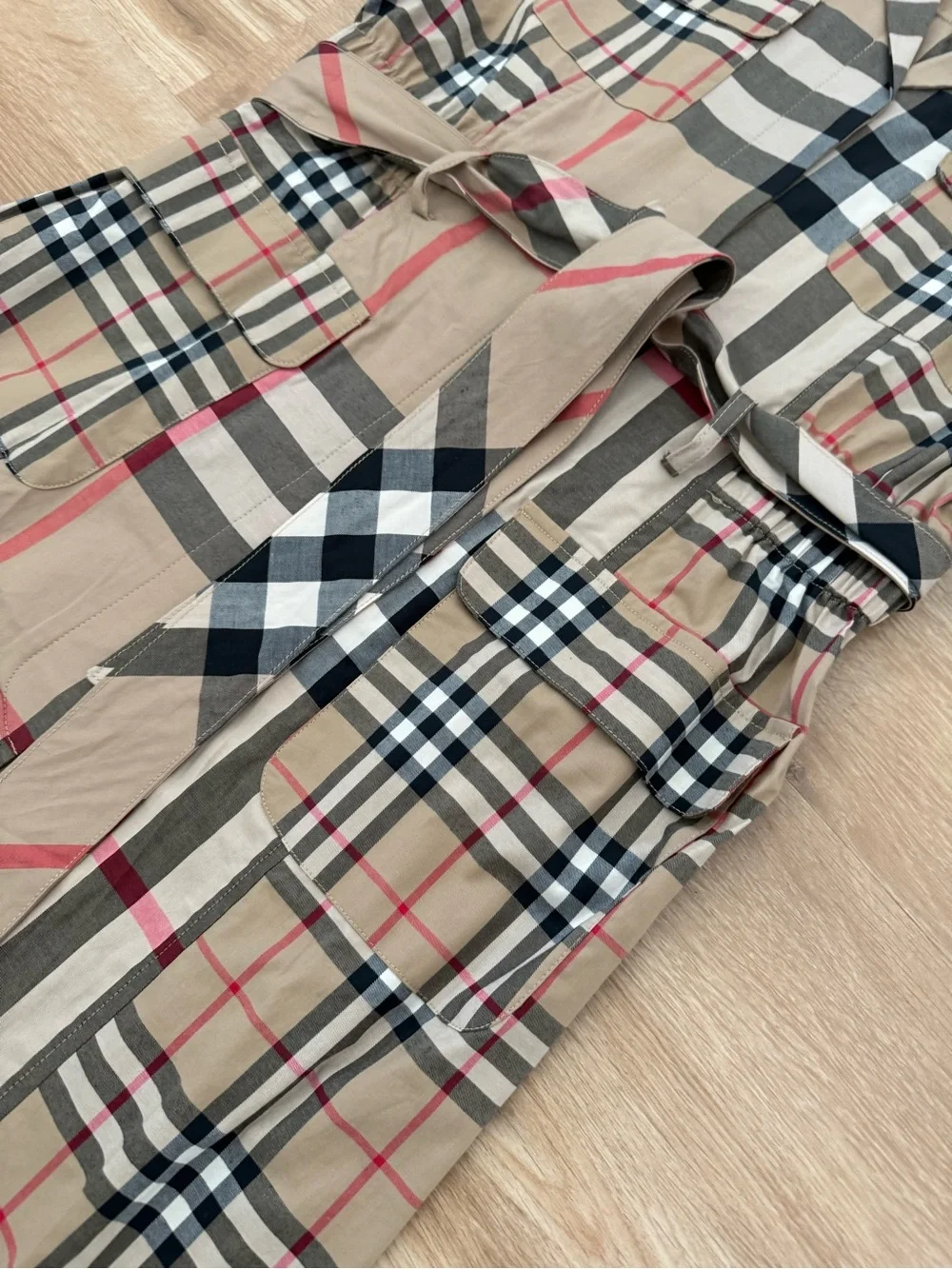 Checkered Short Sleeve Shirt Dress in Beige, Black & Red - Picture 3 of 7
